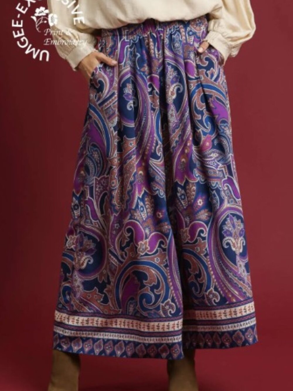 New‼️ Umgee 💜 Purple Mix Paisley Wide Leg Boho Pants NWT Boutique - Picture 1 of 5